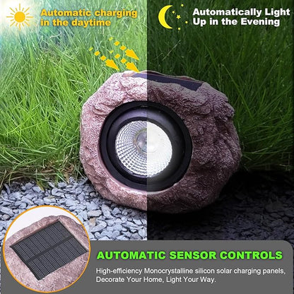 Solar Rock Lights Outdoor Waterproof - [4 Pack] Realistic Stone Solar Powered Garden Lights, LED Decorative Landscape Lighting for Pathway, Yard, Walkway, Lawn, Rockery, Warm White