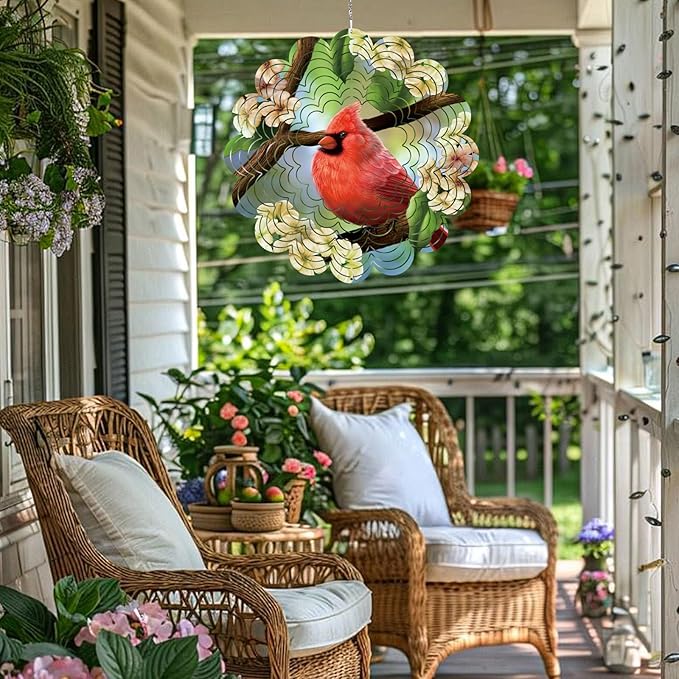 Cardinal Gifts for Women,Cardinal Hanging Wind Spinners 12in, Outdoor Metal 3D Wind Spinner, Stainless Steel Hanging Wind Catchers Sculpture for Outside Decoration