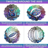 Wind Spinner Mandala 12 inch 3D Stainless Steel Laser Cut Metal Art Geometric Pattern Hanging Wind Spinner (Dreamy Owl)