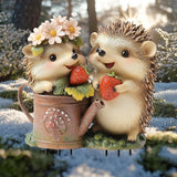 Garden Stake Decor, Acrylic 2D Flat Cute Animal Statue, Fairy Sculptures Ornament Indoor Outdoor Yard Lawn Pot Plant Decorative Accessories (Two Hedgehogs)