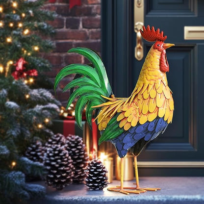 TERESA'S COLLECTIONS Garden Decor, Vivid Rooster Garden Decor with Colorful Painting, 12", Waterproof Metal Garden Statue, Rooster Gifts, Garden Gifts for Women Mom, Indoor/Outdoor
