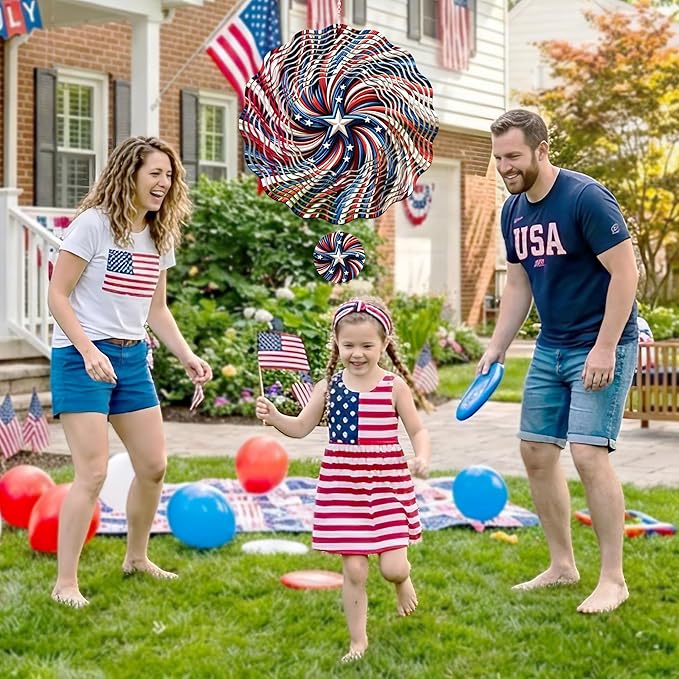 Metal Wind Spinners Outdoor - American Flag 3D Hanging Wind Spinner 250 Anniversary Ornaments Patriotic Decor Kinetic Spinning Art Sculpture for Patio Lawn Garden Gifts for Women Men Friends