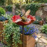 IBHOO Metal Flower Garden Stakes Bird Bath, Handmade Metal Flower Garden Stake, Outdoor Flower Shaped Bee Bath Water Bowl, for Garden Lawn Yard Decor