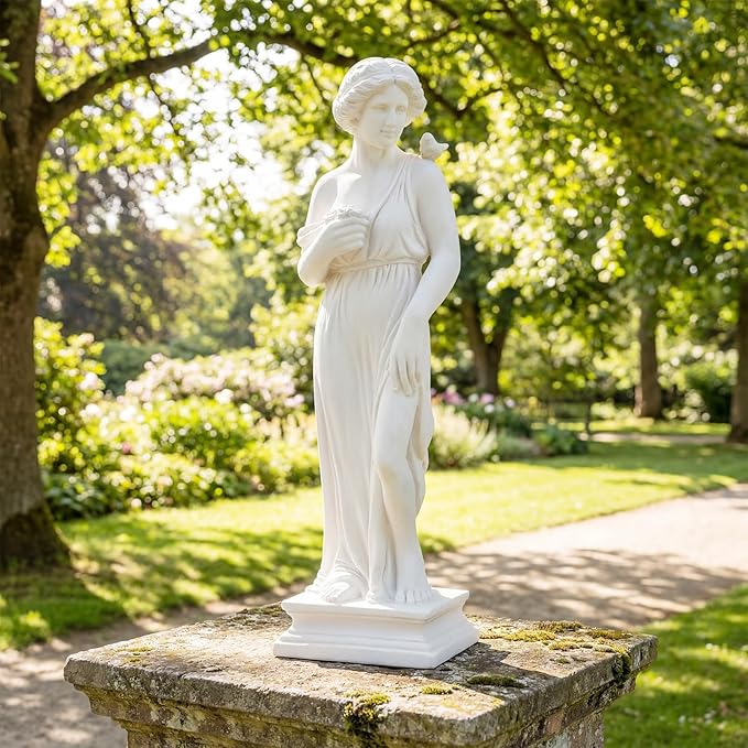 Giantex 31.5" Greek Goddess Statue with Bird, Roman Style Outdoor Garden Statue, Mythology Sculpture with Antique Finish, Weather-Resistant Magnesium Oxide Yard Decor for Patio, Lawn, Courtyard