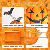 Halloween Metal Pumpkin Yard Stakes, Stackable Pumpkin Signs Garden Stake with Witch Door Hanging, Outdoor Halloween Decorations for Lawn Party (Set of 3, Style A)