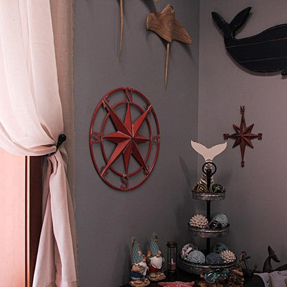 Zeckos 20-Inch Diameter Coral Orange Finish Metal Nautical Compass Rose Wall Hanging - Rustic Navigational Decorative Accent for Indoor and Outdoor Decor Spaces
