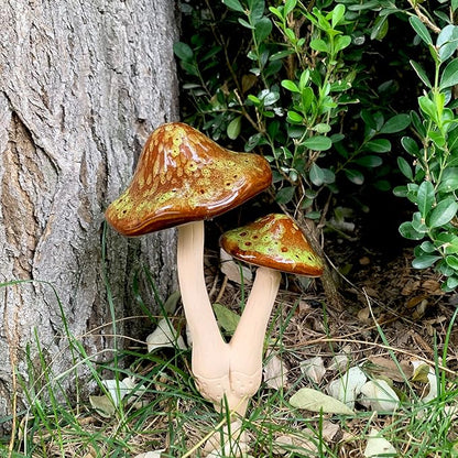 Ceramic Mushroom Outdoor Decor - 2pcs Mushroom Statue Decor for Garden, Lawn, Flower Pot Fairy Garden Stake 8.27'' in Height