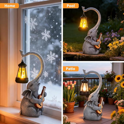 Solar Garden Elephant Statue with LED Lights, Outdoor Yard Decor for Lawn Patio Home, Mother’s Day Birthday Gifts for Women, Unique Garden Gift