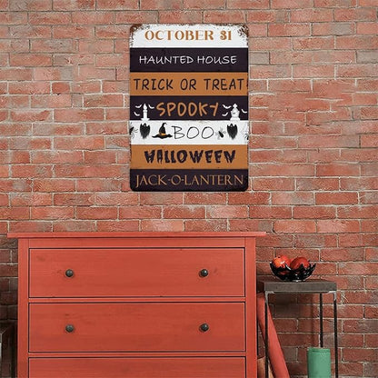 October 31 Happy Halloween Trick Or Treat Be Ware Spooky Ghost Aluminum Tin Metal Sign for Indoor Outdoor Business Retail Store Patio Yard Home Decor Wall Art Print Poster 12"x18"