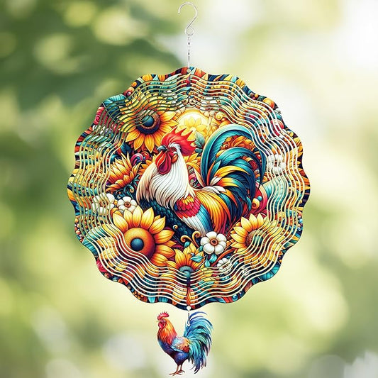 Chicken Wind Spinners Outdoor - Rooster Decor Hanging Kinetic Sculptures Metal Art Ornaments for Patio Yard Home Porch 3D Indoor Outside Decoration Birthday Gifts for Women Mom Grandma