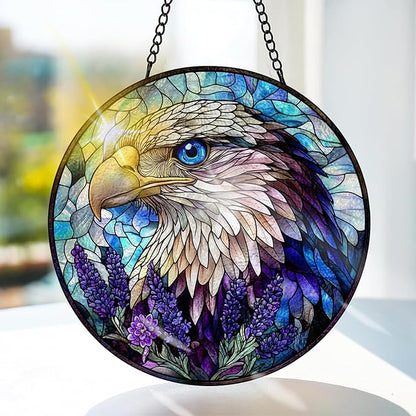 Bimkole Eagle Stained Glass Suncatcher Window Hanging - Animal Indoor Window or Doorway Decoration - Handmade Sun Catcher Decor for Garden Home Christmas & Birthday Gifts 7.87x7.87 inch