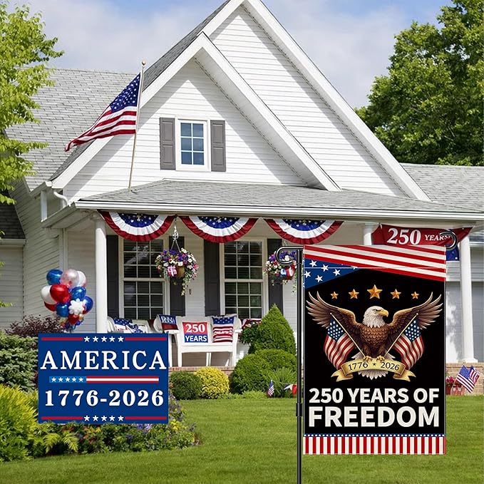 250th Anniversary America Garden Flag, 250 Anniversary USA Flag Patriotic Banner 250 Years of Freedom Yard Sign Eagle Design 4th of July Double-Sided Waterproof 1776-2026 Commemorative Flag 12x18 Inch