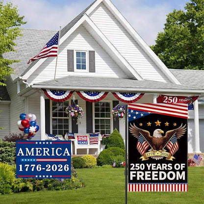 250th Anniversary America Garden Flag, 250 Anniversary USA Flag Patriotic Banner 250 Years of Freedom Yard Sign Eagle Design 4th of July Double-Sided Waterproof 1776-2026 Commemorative Flag 12x18 Inch