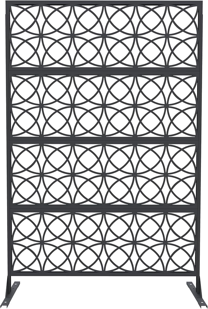 Garveelife Metal Privacy Screen 72" H×47" W for Outdoor Freestanding Decorative Privacy Wall Panels with Stand, Patio Balcony Screens for Outside Divider Deck Porch Garden, 1PC