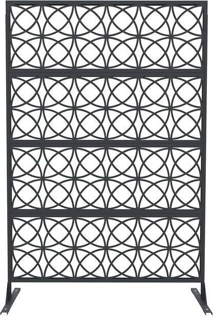 Garveelife Metal Privacy Screen 72" H×47" W for Outdoor Freestanding Decorative Privacy Wall Panels with Stand, Patio Balcony Screens for Outside Divider Deck Porch Garden, 1PC