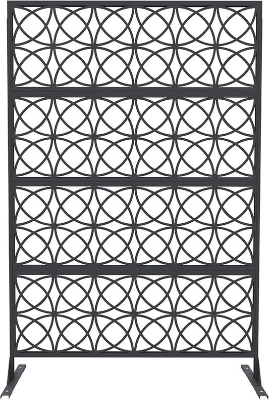 Garveelife Metal Privacy Screen 72" H×47" W for Outdoor Freestanding Decorative Privacy Wall Panels with Stand, Patio Balcony Screens for Outside Divider Deck Porch Garden, 1PC