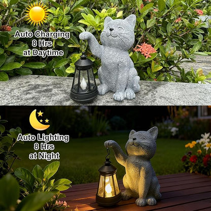 YODY Garden Statues Outdoor Garden Decor: Cat Statue with Solar Lantern for Yard Art Lawn Ornaments Porch Patio Balcony Home House - Birthday Gifts for Grandma Mom Women
