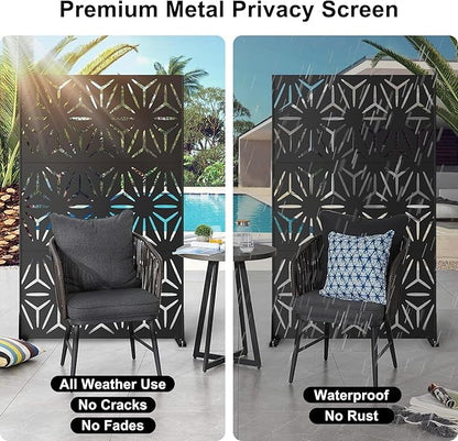 Metal Privacy Screen for Outdoor Freestanding Privacy Screens, 72" H x 44" W Patio Decorative Metal Fence Panels with Stand, Portable Divider Screens for Outside Deck Balcony Garden and Indoor