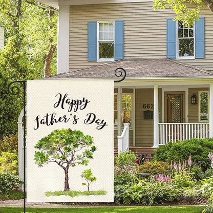 AVOIN Happy Father's Day Watercolor Tree Garden Flag Vertical Double Sided, Holiday Party Flag Yard Outdoor Decoration 12.5 x 18 Inch