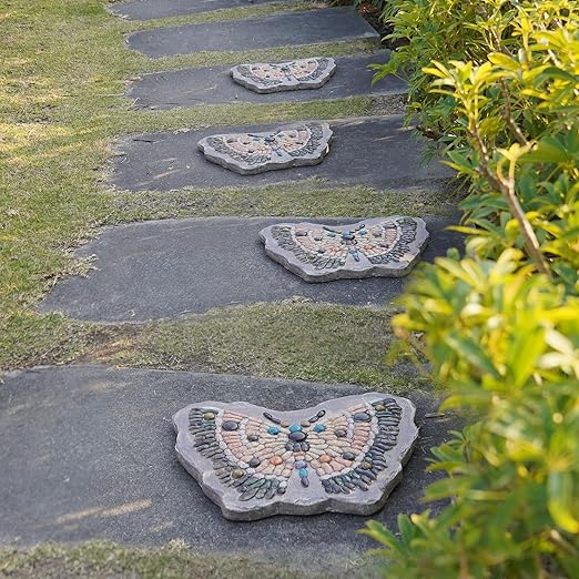 Garden Stepping Stones Outdoor - Resin Pebble in Butterfly Shape Stepping Stone Decorative Stone Bright Color Memories Pavers Outdoor for Garden Yard Multicolor 15.75 * 11.5 * 1 Inch