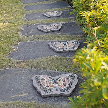 Garden Stepping Stones Outdoor - Resin Pebble in Butterfly Shape Stepping Stone Decorative Stone Bright Color Memories Pavers Outdoor for Garden Yard Multicolor 15.75 * 11.5 * 1 Inch