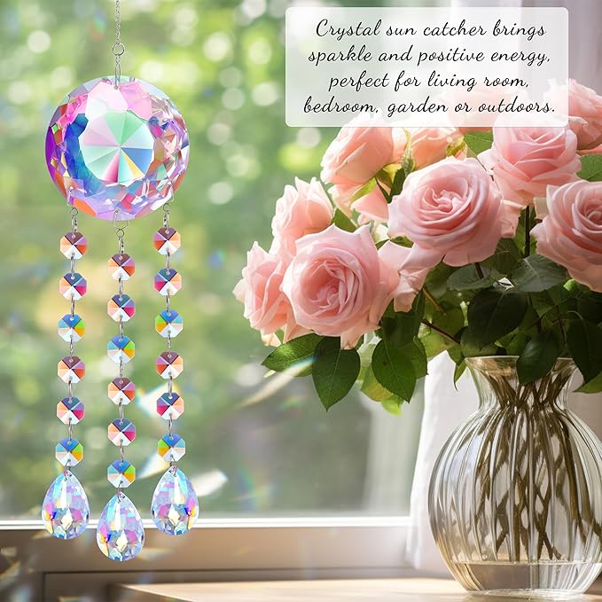 Crystal Suncatcher Ornament - Beautiful Hanging Decoration with Gift Box and Card, Perfect for Mother's Day Anniversary Christmas Birthdays for Women Friends Grandma Aunt Wife Girlfriend (Crystal)