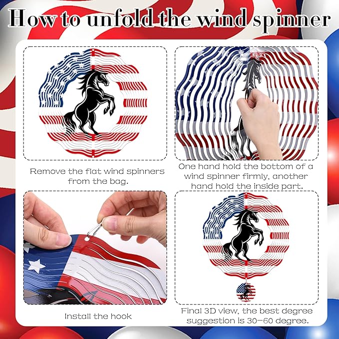 Horse Wind Spinners Outdoor - Horse Gifts for Men Women, American Flag Wind Chime for Outside, Hanging Metal Wind Sculptures for Garden Indoor Patio Lawn Yard, Veterans Day