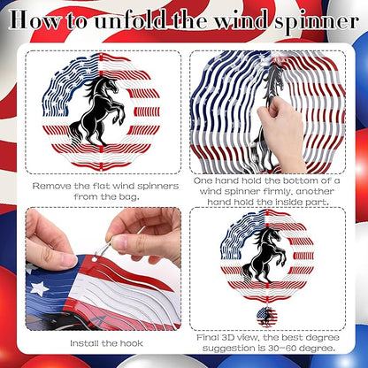 Horse Wind Spinners Outdoor - Horse Gifts for Men Women, American Flag Wind Chime for Outside, Hanging Metal Wind Sculptures for Garden Indoor Patio Lawn Yard, Veterans Day