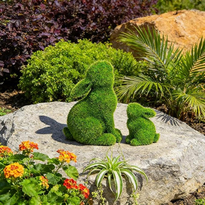 Resin Flocked Bunny Figurines Set of 2,Moss Bunnies for Outdoor Decor,Small Rabbit Statues for Garden Decor,Yard Decorations Outdoor Patio Decor, Gardening Gifts for Women