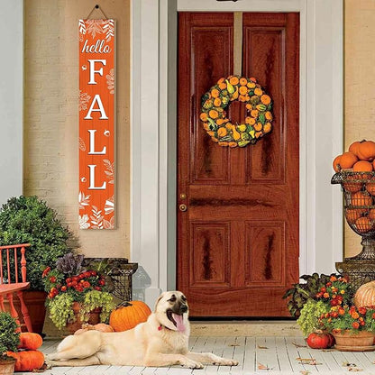 Hello Fall Porch Sign Autumn Leaves Wooden Welcome Sign Vertical Fall Hanging Signs For Standing Front Porch Decor Rustic Wall Decor Home Farmhouse Yard Door Fall Decorations 47.2"H