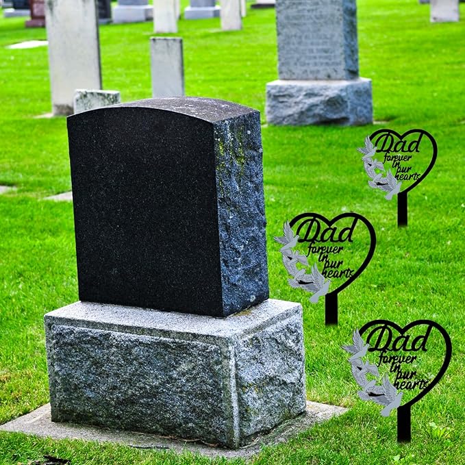 HPMAISON 11 inch Metal Dad Memorial Stake Grave Decorations for Cemetery Gravesite Sympathy Markers Waterproof Memorial Gifts for Loss of Father Tombstones Plaque Outdoors Lawn Yard Decor
