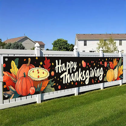 BlissYard Thanksgiving Banner 180x20 Inches Hanging Decor Pumpkin Pie Harvest Scene Decoration for Home Party Supplies Photo Backdrop Outdoor Indoor Holiday Season Decor