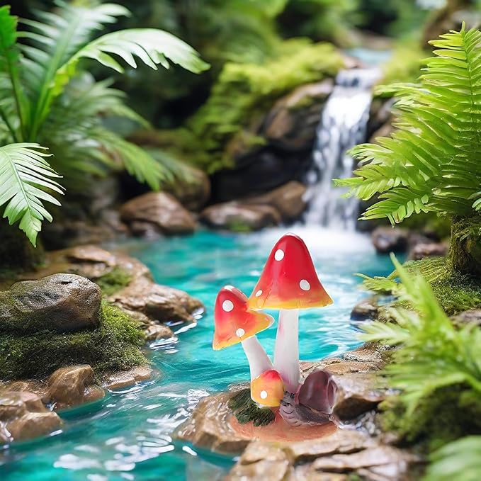 MUAMAX Miniature Mushrooms Snail Fairy Garden Mushroom Fairy Garden Accessories Small Mushroom Figurine Bonsai Craft Decro Micro Landscape Ornaments