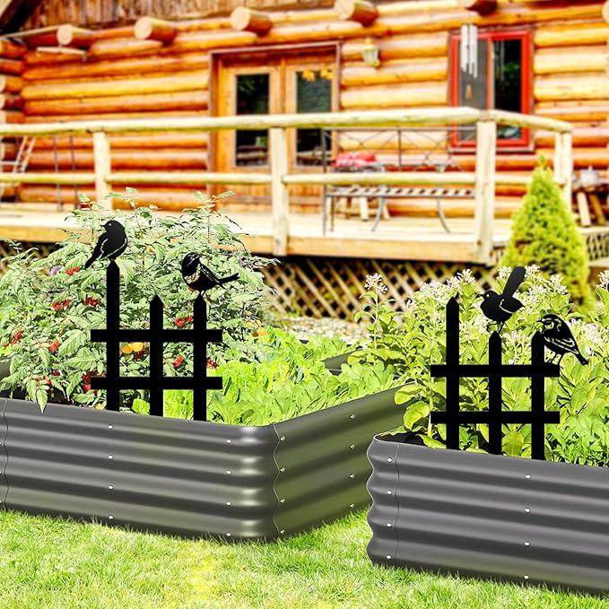 3 Pcs Small Garden Fence with 6 Pieces Birds Decoration, Rustic Garden Decor, Insert Lawn Picket Fence Garden Borders Decorative for Landscape Path Flowerbeds Plant Yard, Outdoor Sculptures Art