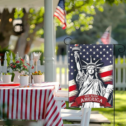Patriotic Garden Flag 12x18 Inch Double Sided Statue of Liberty God Bless America Flag Memorial Day Independence Day Indoors Outdoors Decoration for Yard (God Bless America)