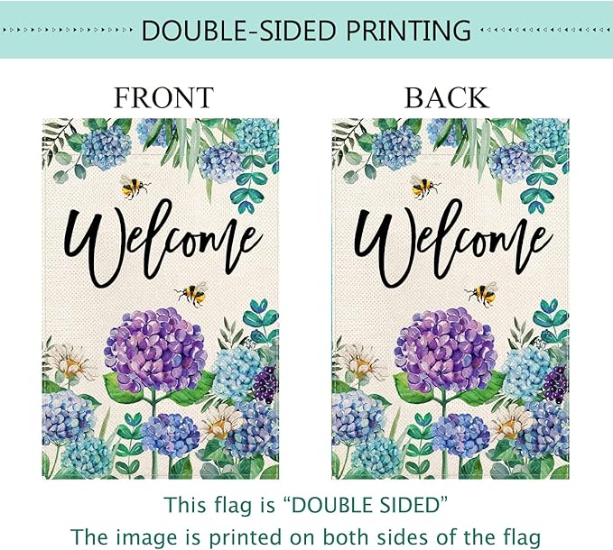 Baccessor Spring Hydrangea House Flag Double Sided 28x40 Inch, Purple Blue Flower Floral Welcome Garden Flag Burlap Vertical Seasonal Farmhouse Yard Outdoor Decoration (Large)