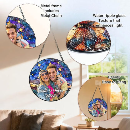 Personalized Stained Glass Windows Hanging, Her Him Picture Suncatcher Ornament, Custom Photo Gift, Birthday Boyfriend Girlfriend Couples Gifts