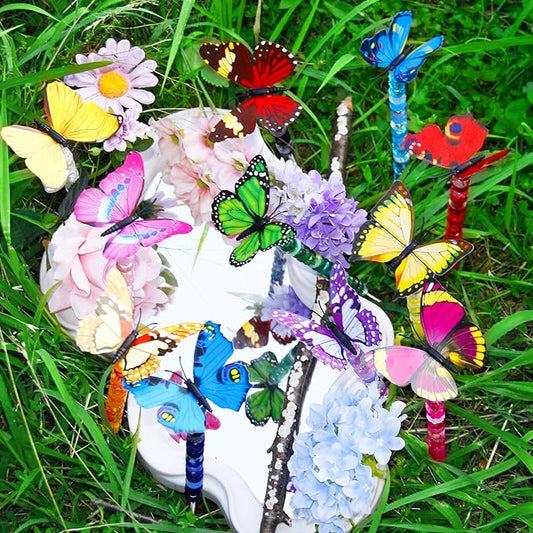 145 PCS Beaded Garden Stakes Kit, DIY Fairy Wand Garden Stake Beads Kits with Assortment Large Hole Beads 4 Crystal Stopper Top 2 Butterfly Tops and Threaded Rods for Outdoor Indoor Decor