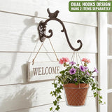 Z metnal Cast Iron Plant Hanger - Bird Rustic Wall Mounted Hanging Basket Holder for Outdoor Garden, Patio, Porch Decor - Heavy Duty Metal Hook Bracket, Black