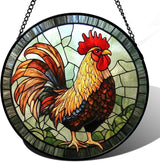 Stained Glass Window Hanging - Rooster Suncatcher for Doors Garden Patio Retro PColored Chicken Sun Catchers Decor Christmas Mother's Day Birthday Gifts for Women Men Mom Nana Friend 9.8 in