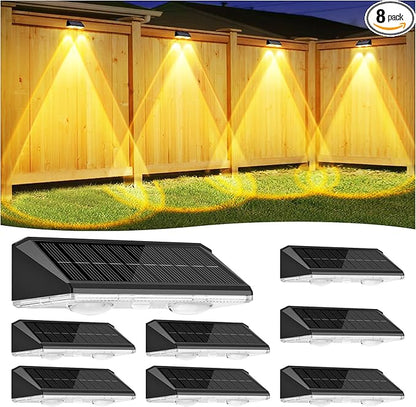 Solar Fence Lights Outdoor 8 Pack, IP65 Waterproof Fence Lights Solar Powered, 3 Modes(Warm/Neutral/Cool White) Solar Deck Light with Auto ON/Off, LED Lens for Deck/Wall/Step/Patio/Pool/Backyard