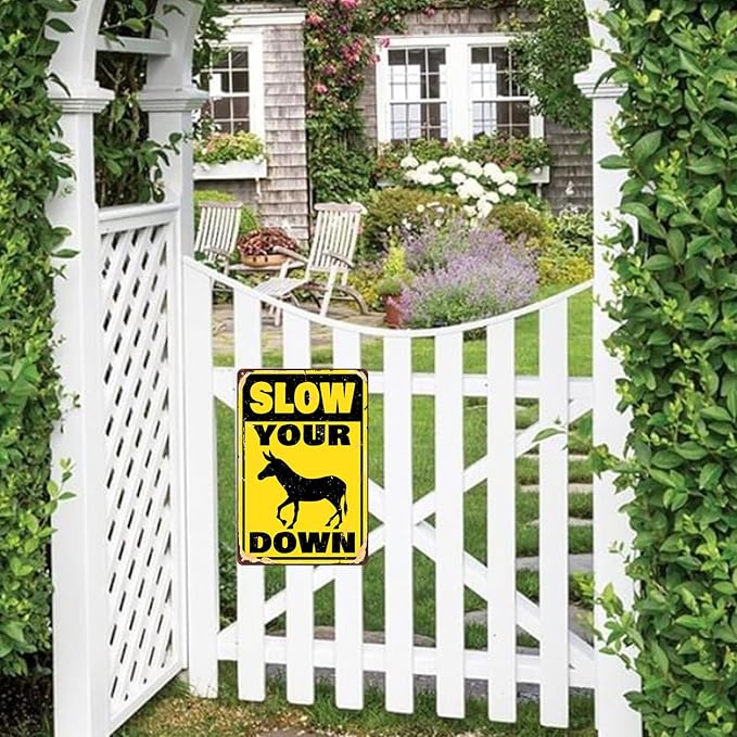 Funny Slow Down Signs for Neighborhoods - Vintage Slow Your Donkey Down Metal Tin Signs Warning Yard Decor Road Drive Slow Sign 8x12 Inch