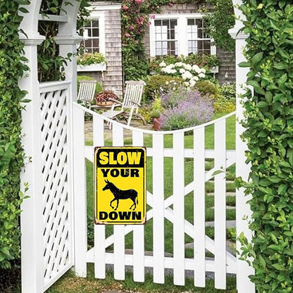 Funny Slow Down Signs for Neighborhoods - Vintage Slow Your Donkey Down Metal Tin Signs Warning Yard Decor Road Drive Slow Sign 8x12 Inch
