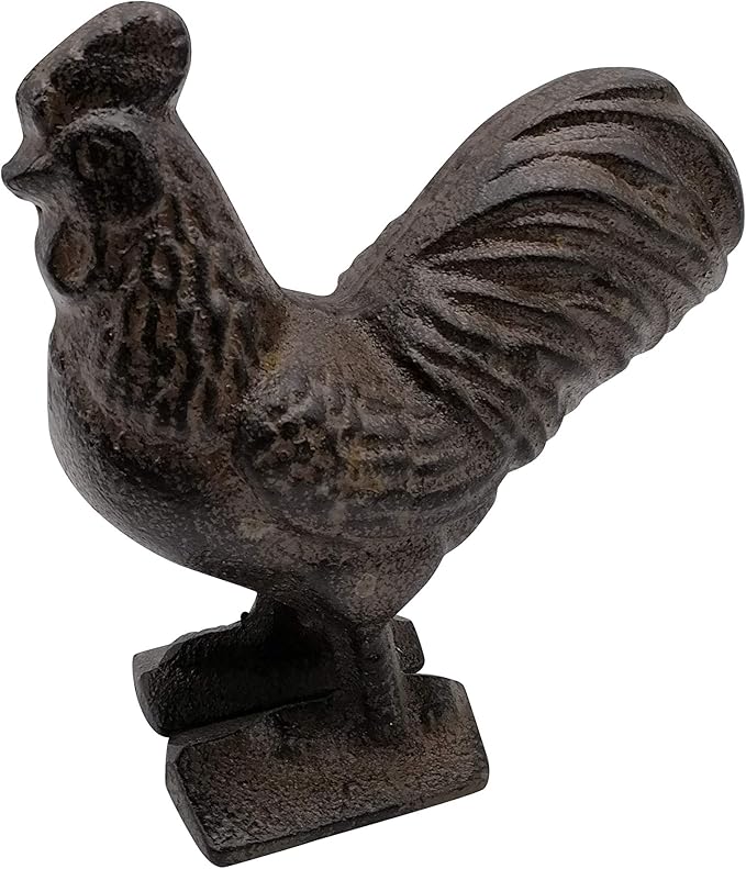 Comfy Hour 3.5" Cast Iron Rooster Figurine, Rustic Farmhouse Kitchen Decor, Vintage Brown Chicken Statue for Indoor Outdoor Garden Shelf Mantel, Country Home Office Ornament, 1 pc