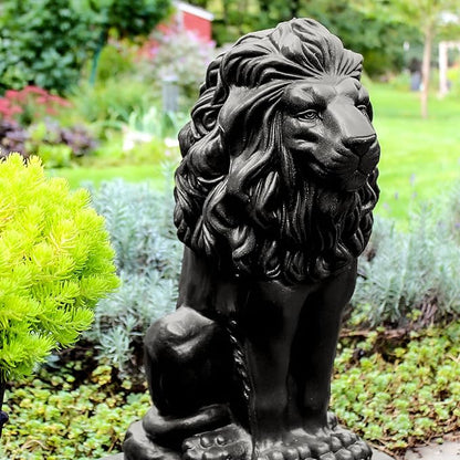 EMSCO Group Guardian Lion Statue, Black Polyethylene, Outdoor Garden Decor