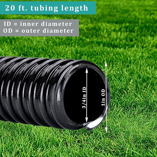 3/4” × 10ft Black Corrugated Flexible Reinforced PVC Pond Tube Sump Pump Hose, Non-toxic & Kinkproof (10 ft, 3/4" ID)