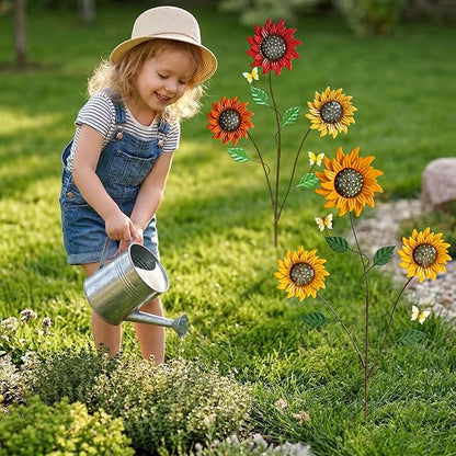 Metal Flowers for Outside, 30-Inch Iron Sunflower Garden Stakes Set of 2, Colorful Metal Yard Art for Outdoor and Garden, Decorative Garden Stakes for Patio & Lawn Decor