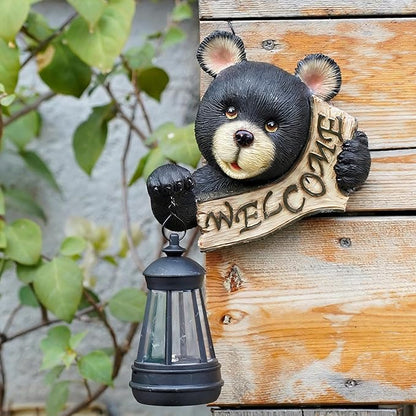 Fairy Garden Statues,Fairy Garden House with Solar Powerd Night Light,Yard Decorations Outdoor Fairy Garden Accessories Decor for Outside (Bear Holding lamp)