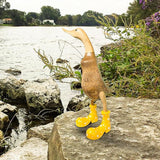 Wooden Crafted Duck Figurine with Spotty Wellies Funny Standing Duck Statues Decorative Resin Rain Boot Animal Sculpture Collectible Crafts Waterproof Garden Lawn Ornament (Yellow, 9.8Inch)