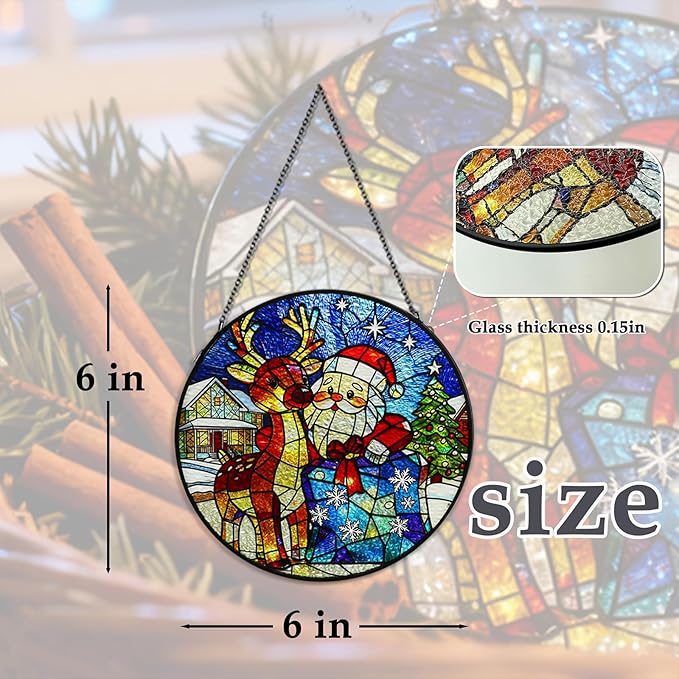 Christmas Stained Glass Suncatchers for Windows, Santa Claus Christmas Stained Glass Window Hanging, Garden Suncatchers for Home Decor, Garden, Patio, Gift for Women Men
